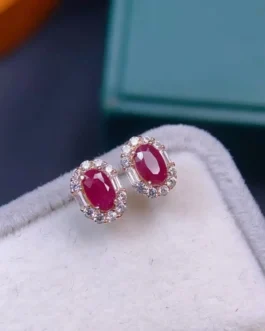 Natural Ruby Oval Bloom Earrings