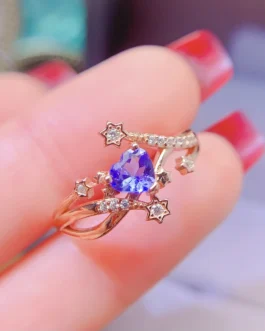 Natural Tanzanite Floral Halo Ring