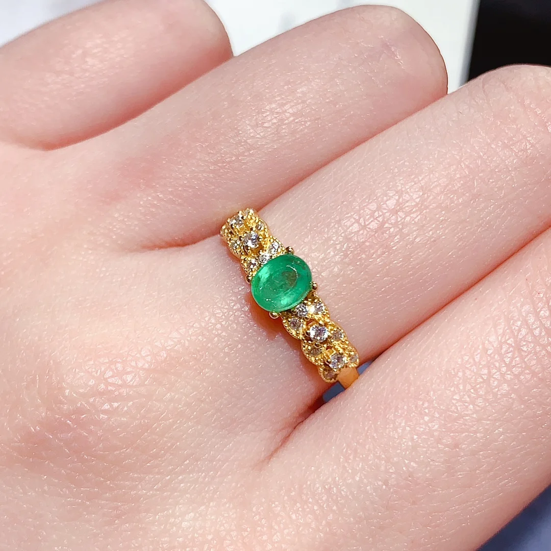 Natural Emerald Wide Pavé Ring - view 6