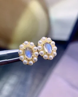 Natural Moonstone Pearl Halo Earrings
