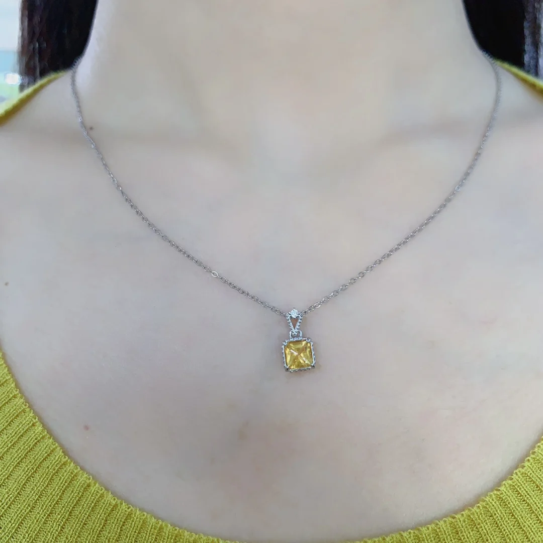 Natural Citrine Cushion Pendant Necklace - view 6