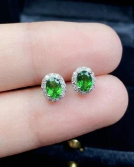 Natural Diopside Glow Stud Earrings