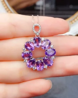 Natural Amethyst Wreath Pendant Necklace