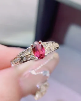 Natural Garnet Leaf Accent Ring