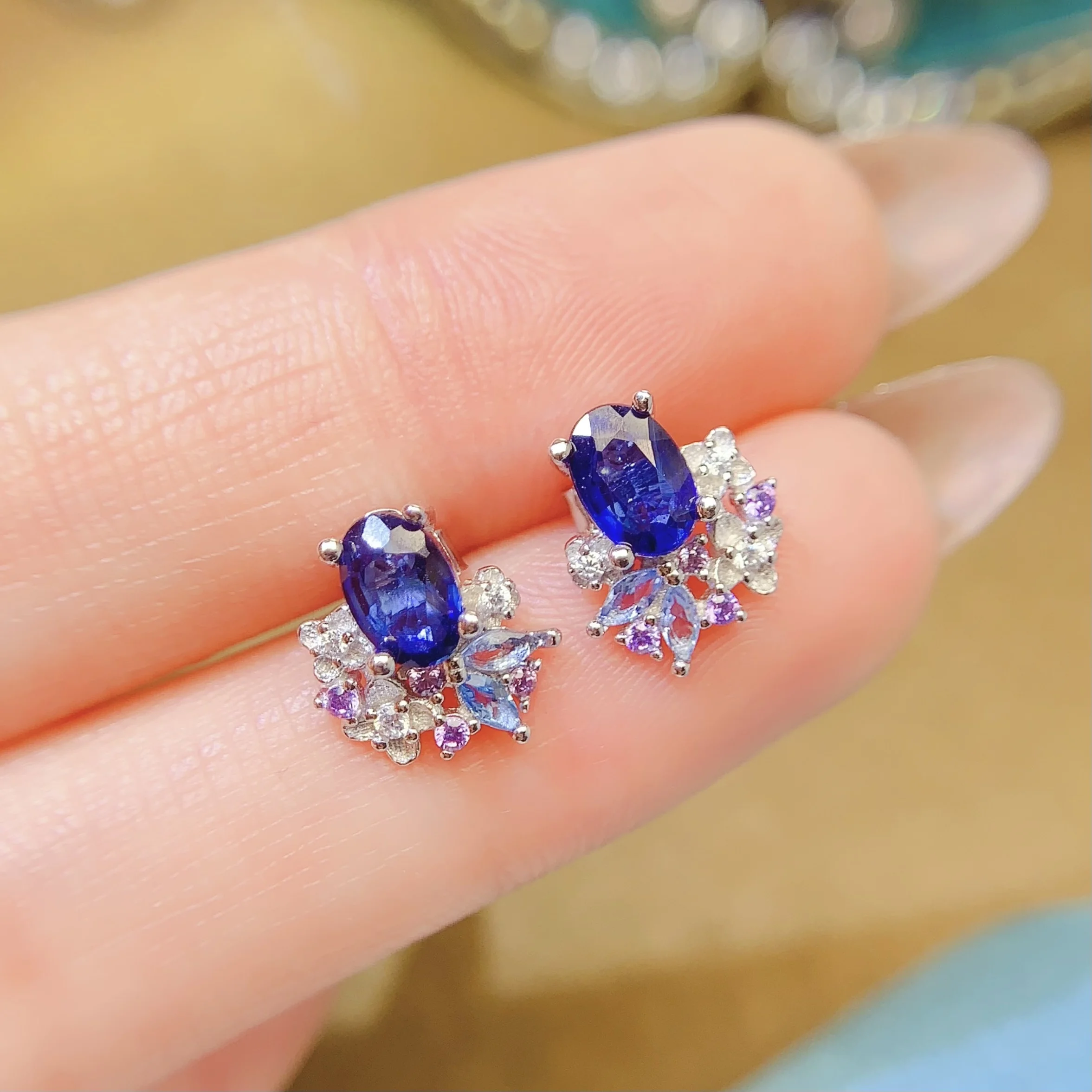 Natural Sapphire White Stud Earrings - view 2