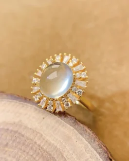 Natural Prehnite Gold Oval Ring