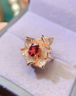 Natural Garnet Petal Cluster Ring