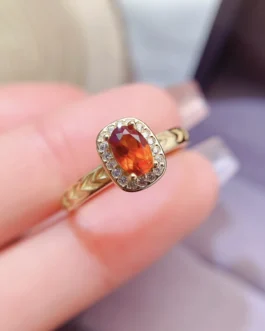 Natural Garnet Gold Halo Ring