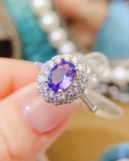 Natural Gemstone Oval Halo Ring