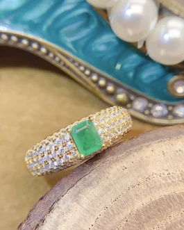 Natural Emerald Chunky Pavé Ring