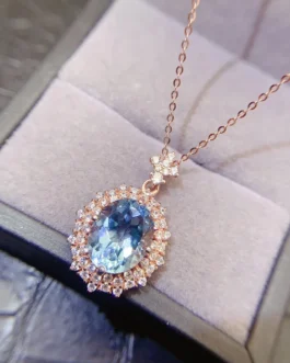 Natural Topaz Halo Pendant