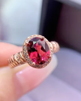 Natural Garnet Ribbed Band Ring