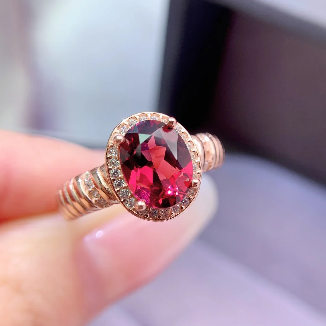 Natural Garnet Ribbed Band Ring - view 1