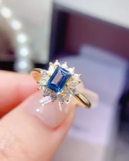 Natural Topaz Rectangular Halo Ring
