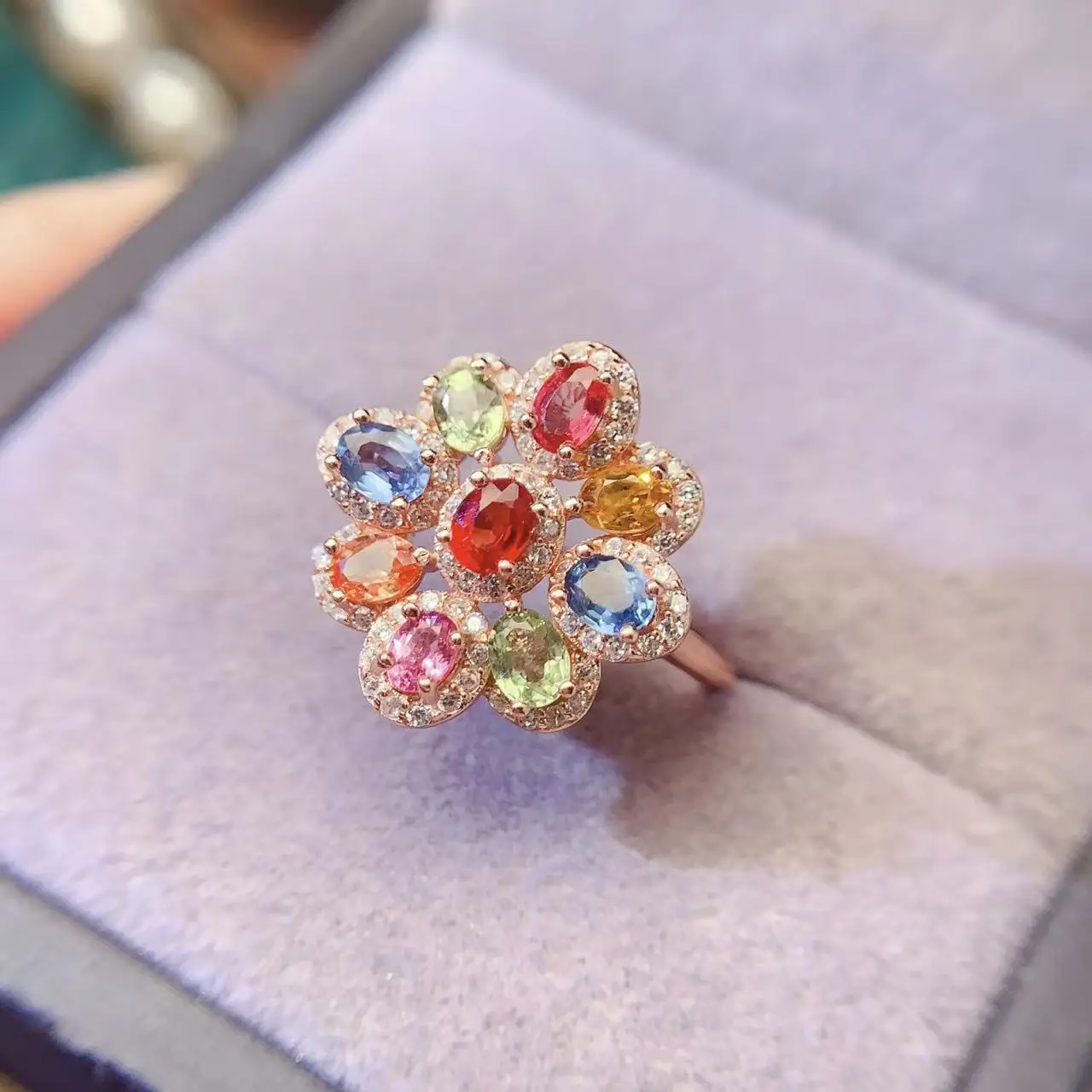 Natural Fancy Oval Rhodium Ring - view 4