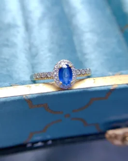 Natural Sapphire Pavé Halo Ring