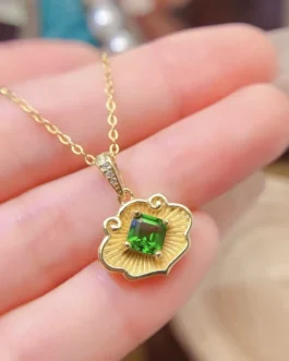 Natural Diopside Shield Pendant Necklace