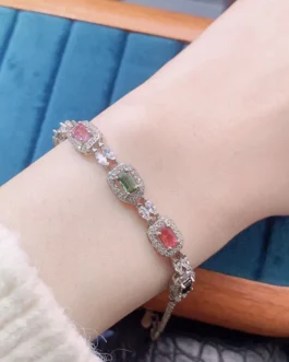 Natural Tourmaline Halo Link Bracelet