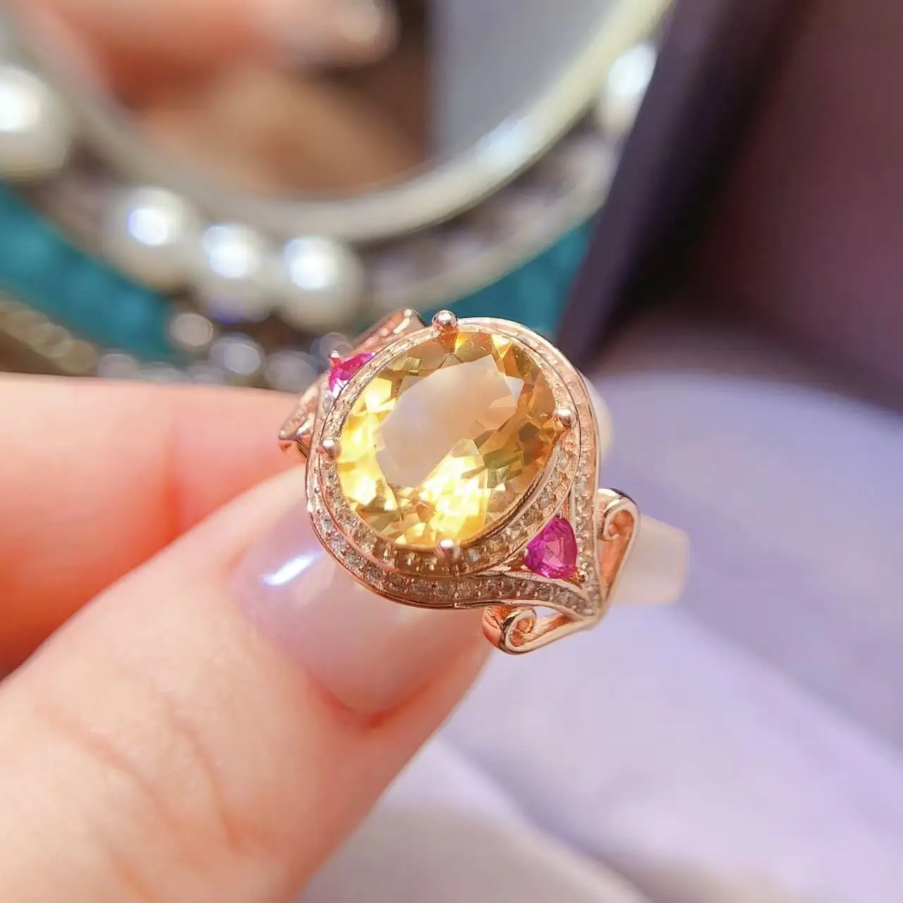 Natural Citrine Large Love Ring - view 1
