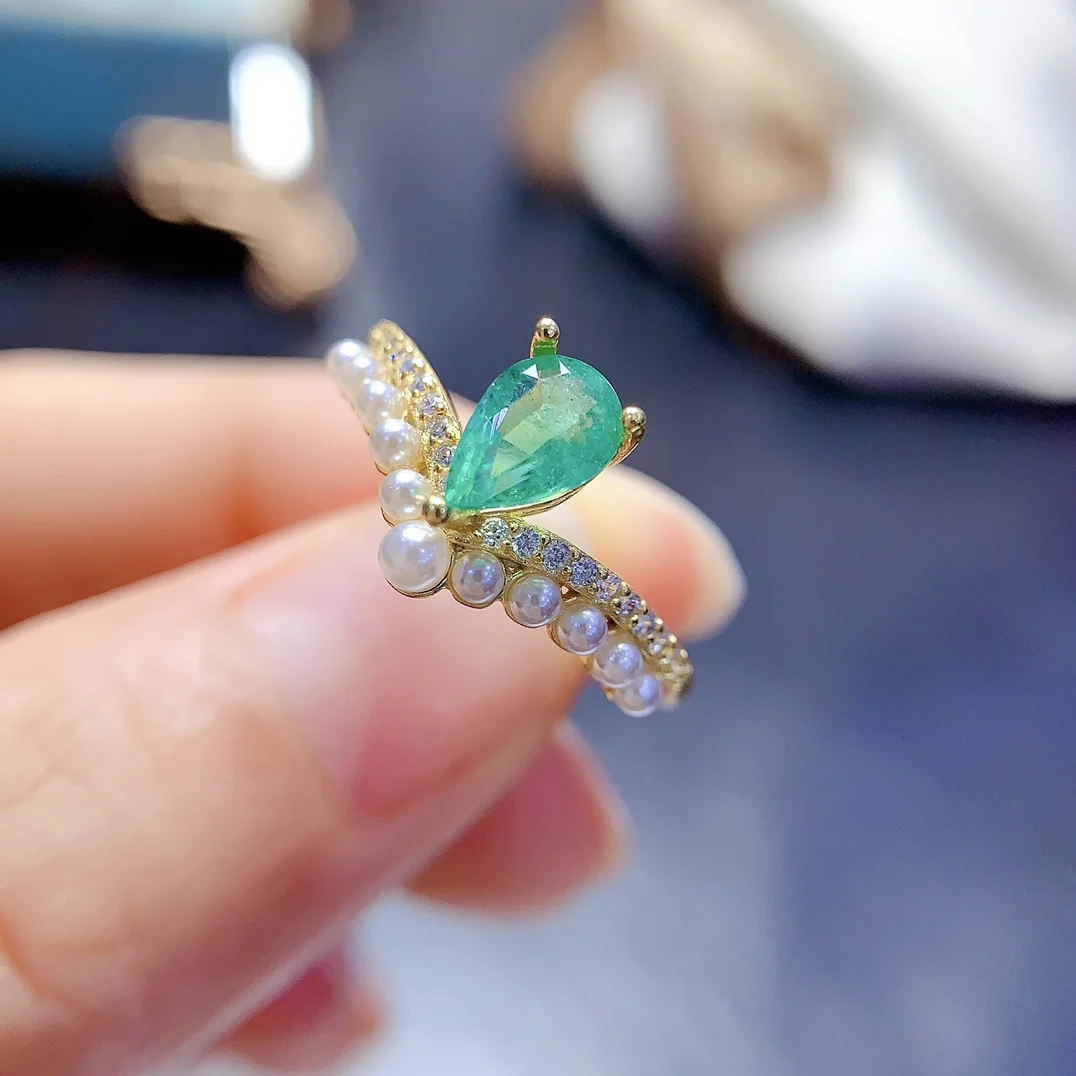 Natural Emerald Pear Tiara Ring - view 6