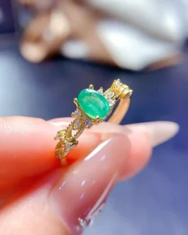 Natural Emerald Leaf Vine Ring