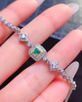 Natural Emerald Cushion Halo Bracelet