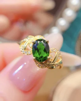 Natural Diopside Vintage Band Ring