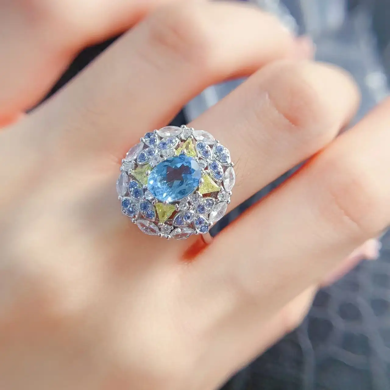 Natural Sky Topaz Cluster Ring - view 2