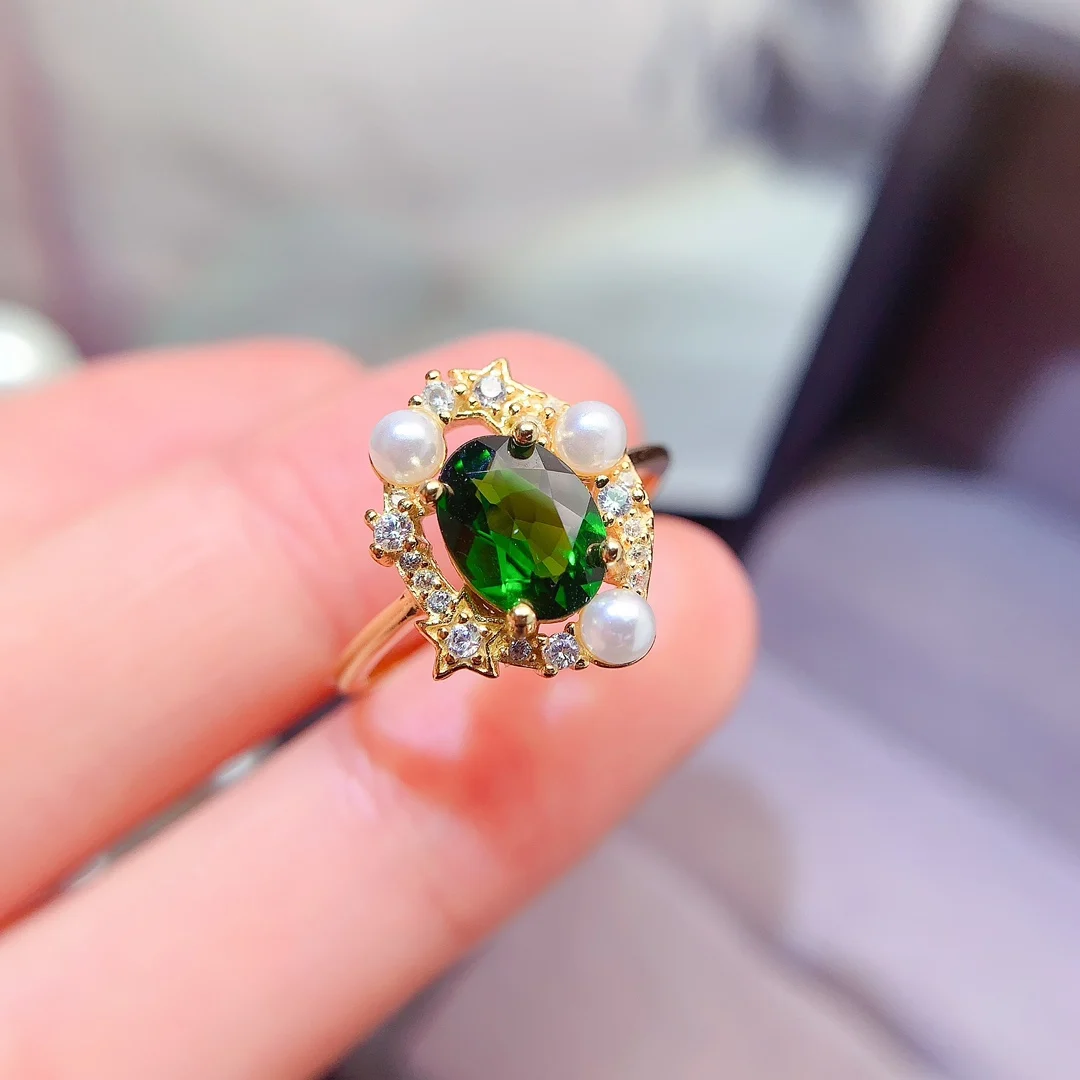 Natural Diopside Gold Halo Ring - view 2