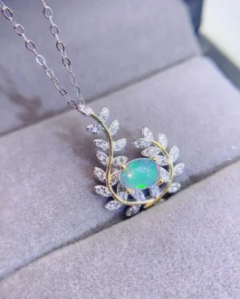Natural Opal Leaf Pendant