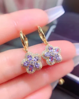 Natural Tanzanite Flower Earrings