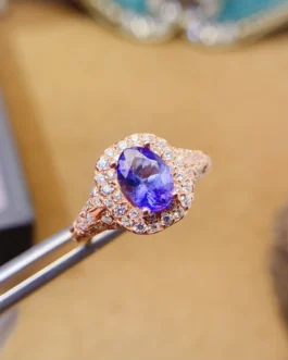 Natural Tanzanite Oval Halo Ring