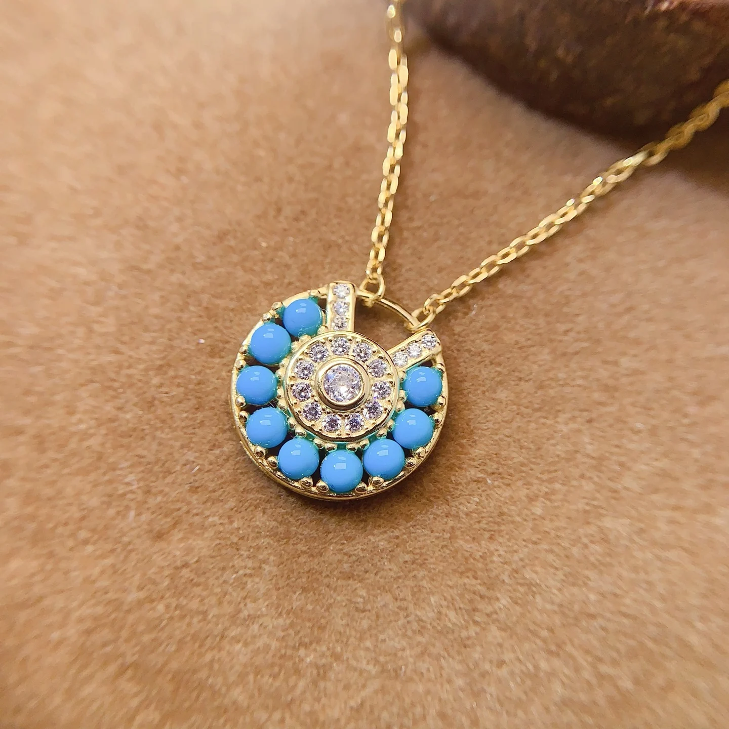Natural Turquoise Medallion Pendant Necklace - view 1