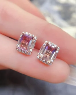 Natural Ametrine Halo Stud Earrings