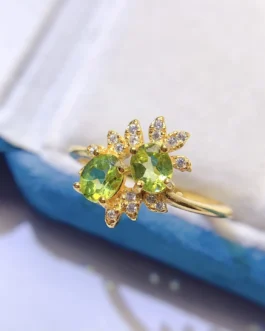 Natural Peridot Floral Cluster Ring