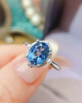 Natural Topaz Single Pearl Ring