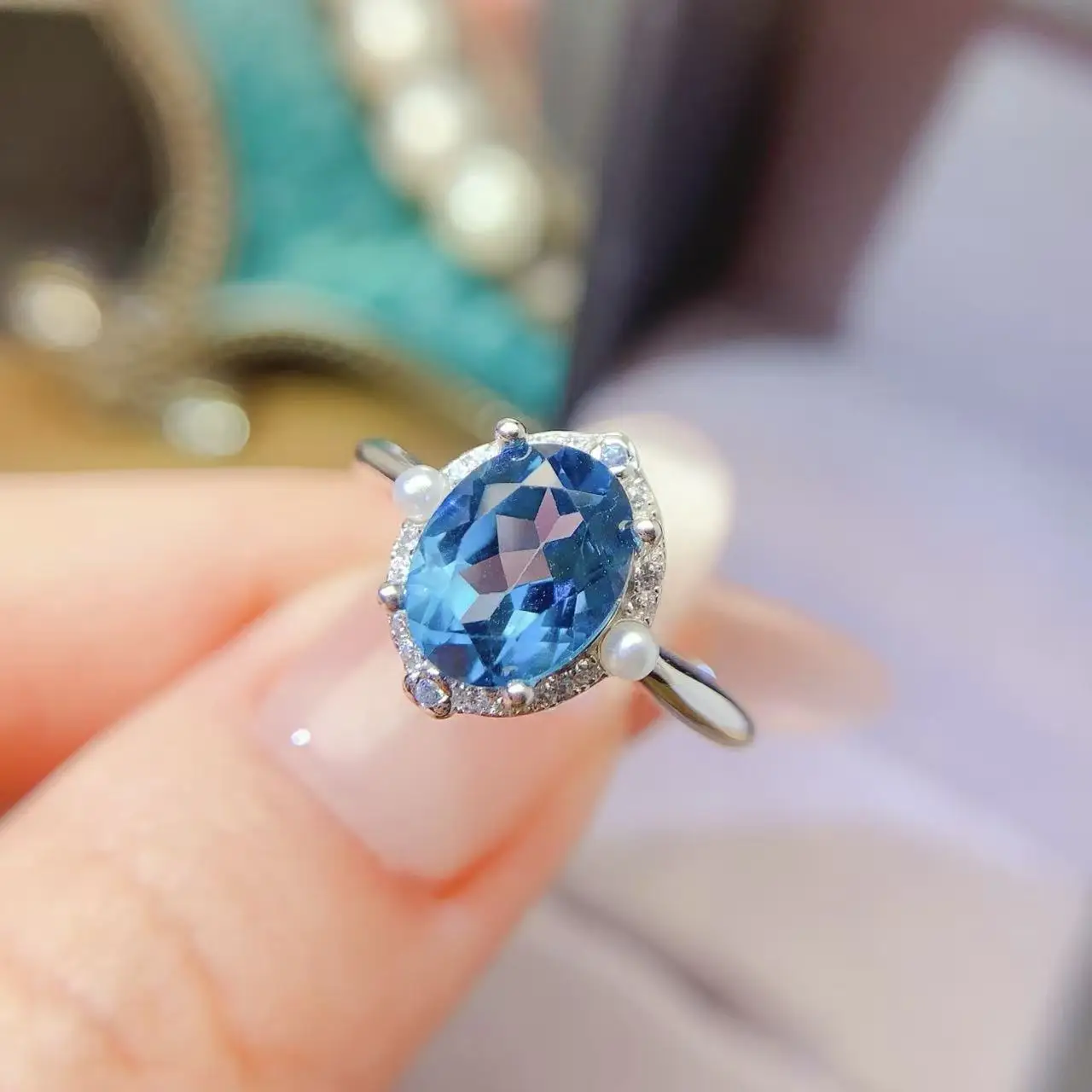 Natural Topaz Single Pearl Ring - view 1