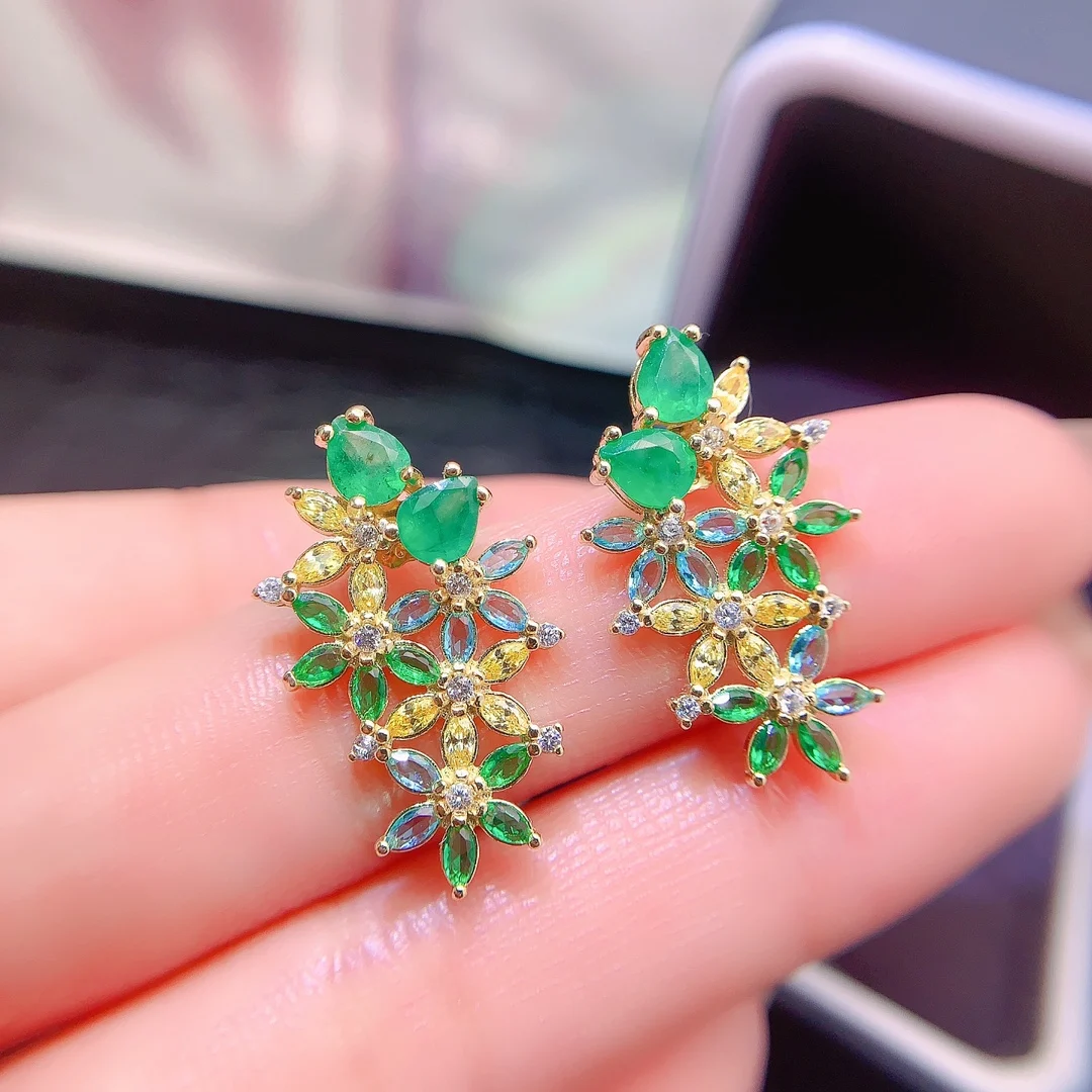 Natural Emerald Pear Stud Earrings - view 1