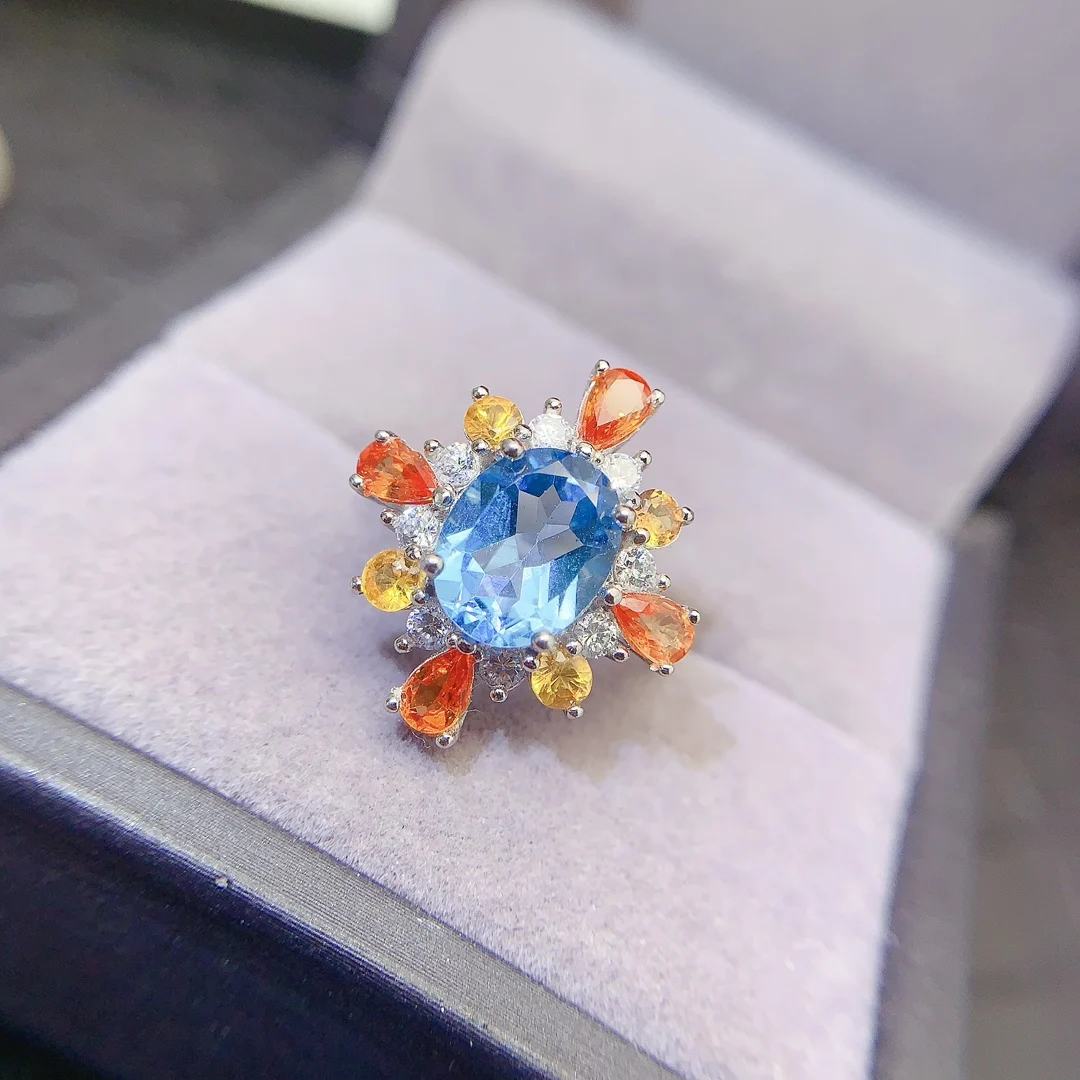 Natural Topaz Cluster Halo Ring - view 2