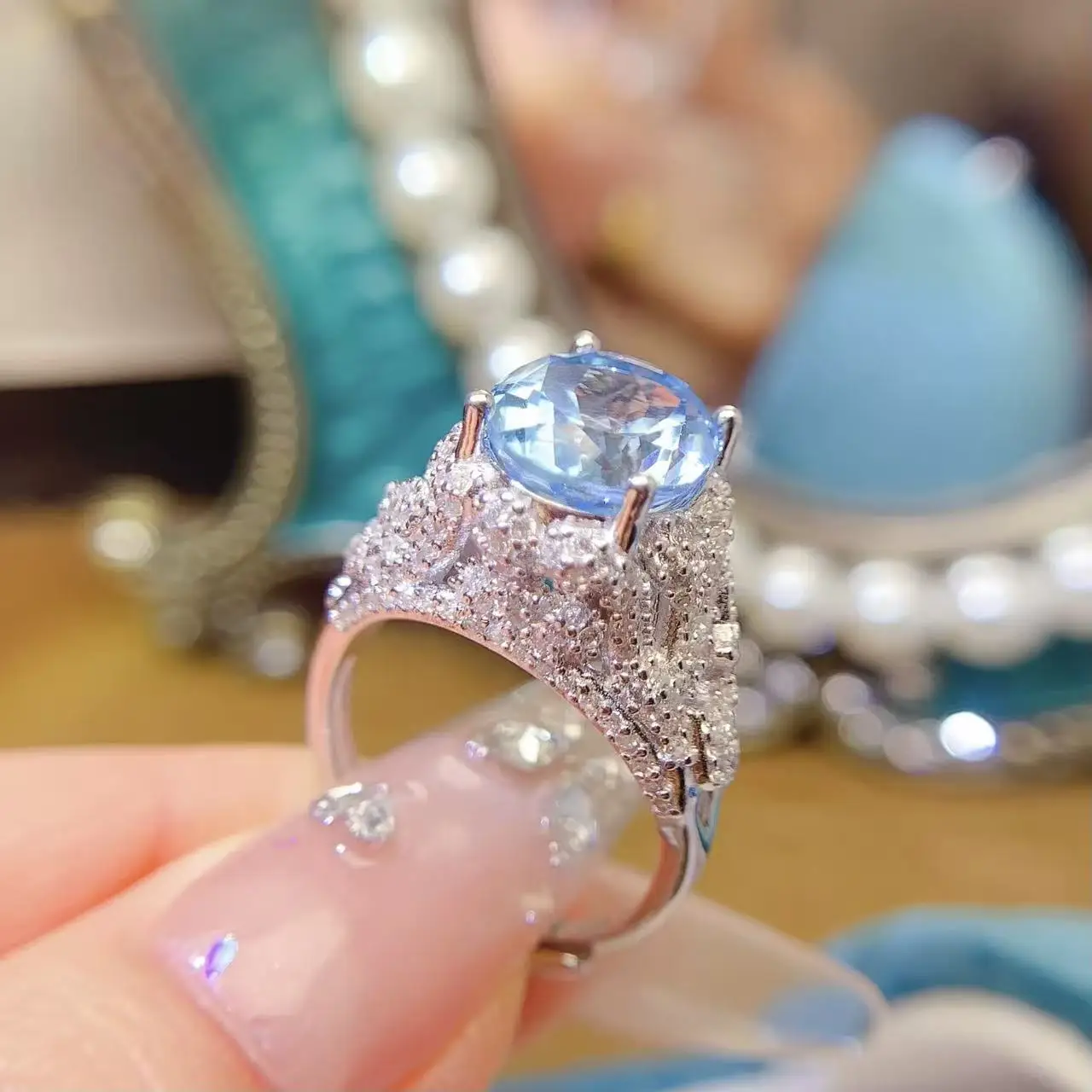Natural Sky Blue Topaz Ring - view 2