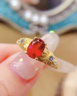 Natural Garnet Textured Band Ring
