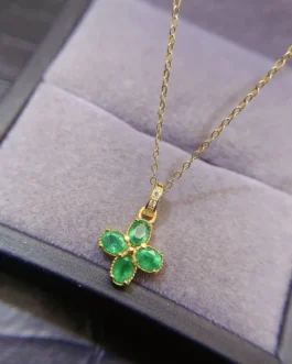 Natural Emerald Clover Pendant