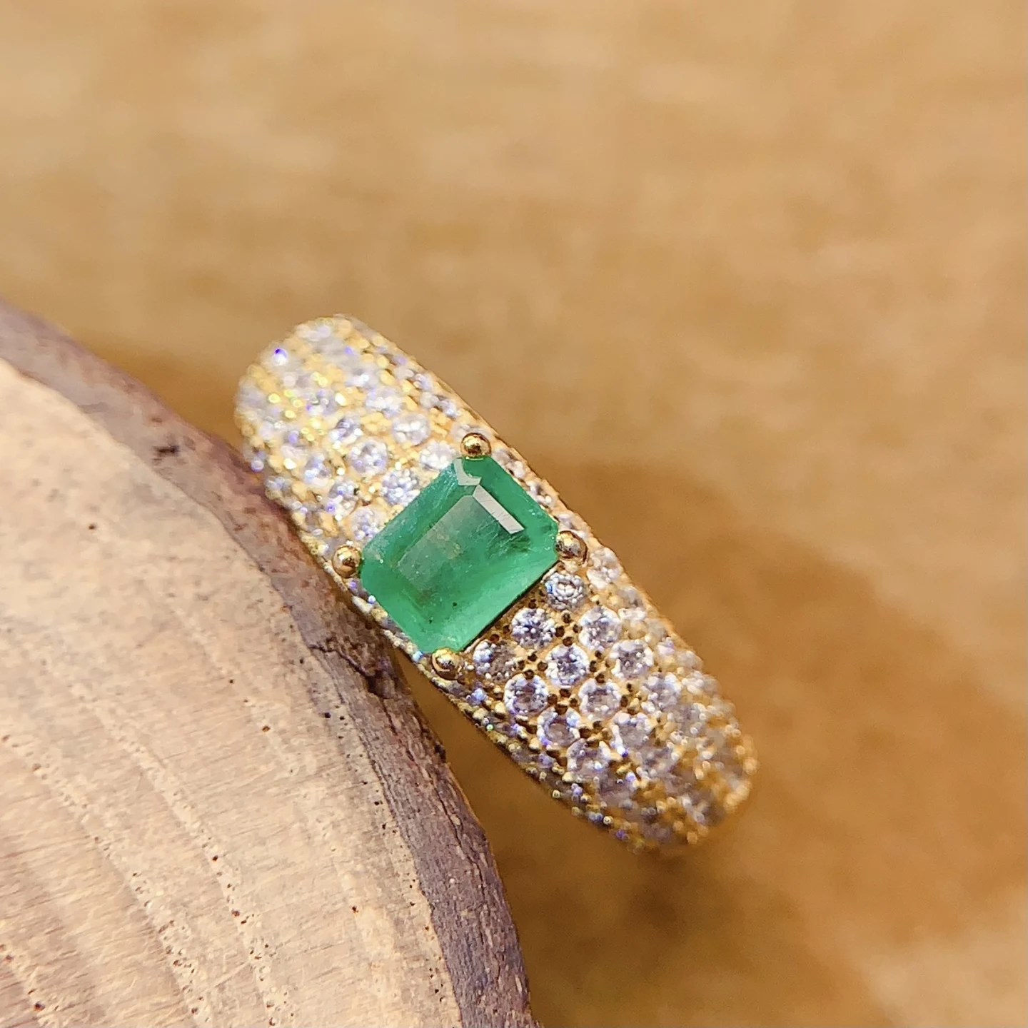 Natural Emerald Chunky Pavé Ring - view 1