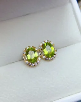 Natural Peridot Engraved Stud Earrings