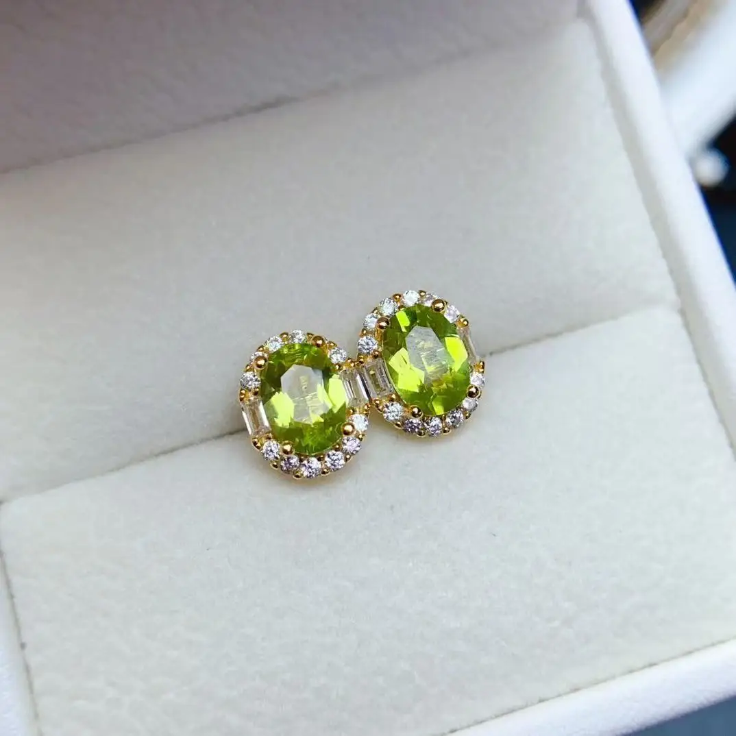 Natural Peridot Engraved Stud Earrings - view 1