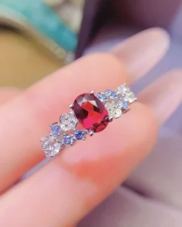 Natural Garnet Blue Accent Ring