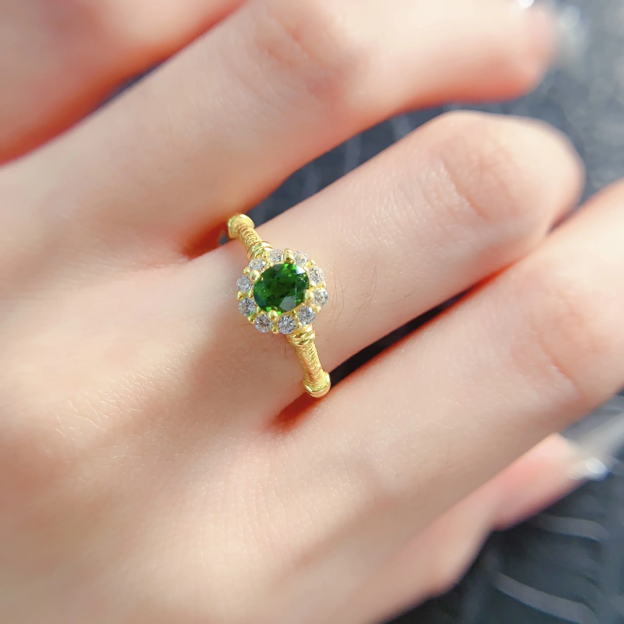 Natural Diopside Petite Halo Ring - view 3