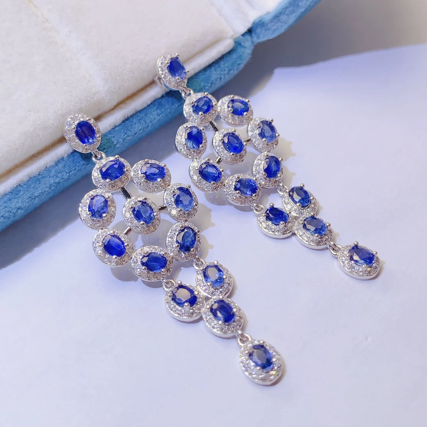 Natural Sapphire Blue Drop Earrings - view 3