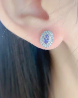 Natural Tanzanite Oval Halo Earrings