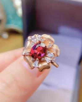 Natural Garnet Flower Petal Ring